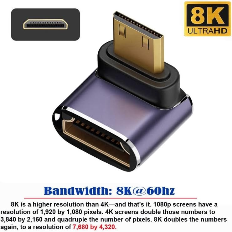 xıwaı 8K Aşağı Açılı Mini HDMI Erkek HDMI 2.1 Kadın UHD Uzatma Altın Dönüştürücü adaptör desteği 8K 60hz HDTV