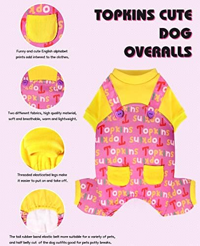 Topkins Köpek Pijama, Polar Köpek Pjs, Küçük Orta Köpekler için Sevimli Köpek Onesie Pet Giysi (Sarı Pembe, M)