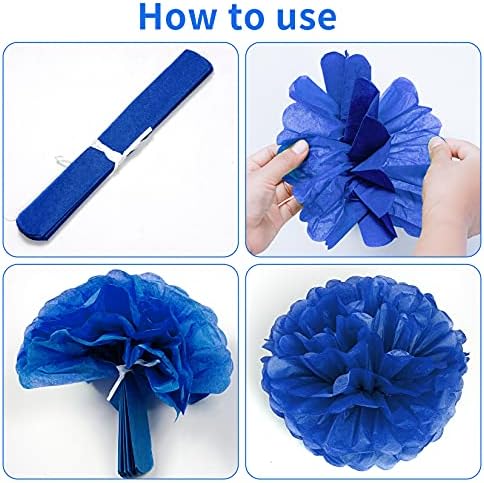 18 ADET Kraliyet Mavi Doku Kağıt Pom Poms Donanma Parti Süslemeleri, Hmxpls Büyük Pom Poms Doku Topları Çiçekler Çocuk
