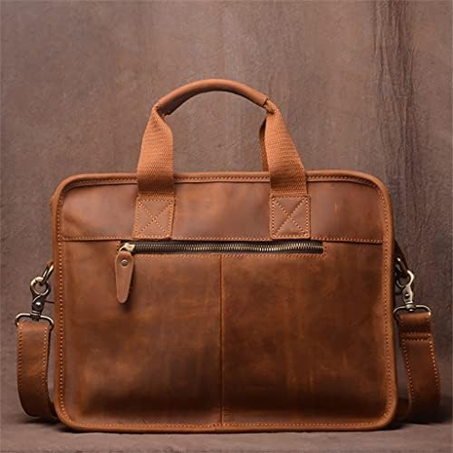 n / a Vintage Erkek Evrak Çantası Erkek Çanta Omuz Hakiki Deri Çanta Kahverengi İş 14 İnç Laptop çantası (Renk: B,