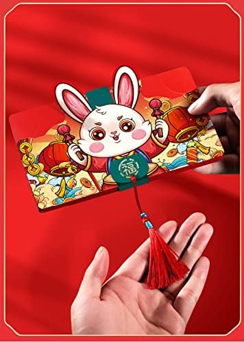 5 Adet Çin Yeni Yılı Kırmızı Zarflar, Katlanabilir Kırmızı Cep Zarfları Hong Bao Hediye Para Zarfları 2023 Tavşan
