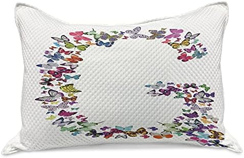 Ambesonne G Harfi Örme Yorgan Yastık Kılıfı, G Harfi Şeklinde Egzotik Renkli Kelebekler Kadınsı Kızlar Tasarımı, Yatak