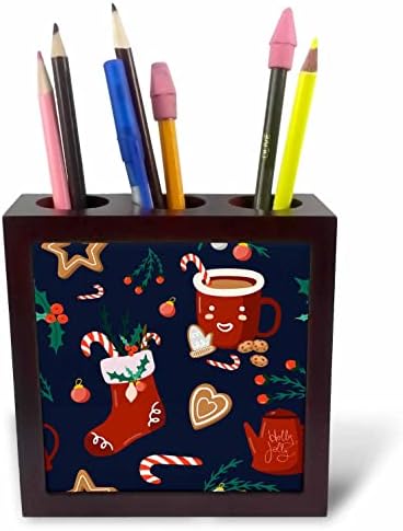 3dRose Sevimli Sıcak Kakao Kupaları, Noel Çorapları ve Tatlılar Desenli Karo Kalem Tutucular (ph-370793-1)