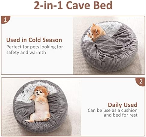 MIXJOY köpek yatağı Battaniye Ekli, Mediun Köpekler için Yuvarlak Sakinleştirici Kapşonlu Rahat Mağara Köpek Yatakları,