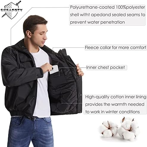 SKSAFETY Erkekler için Yüksek Görünürlüklü Yansıtıcı Ceketler, Cepli Erkekler için Su Geçirmez Güvenlik Ceketi, Kış