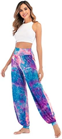 Honeystore kadın Batik Baskılar Yoga Pantolon Yüksek Bel Gevşek Hippi Sweatpants