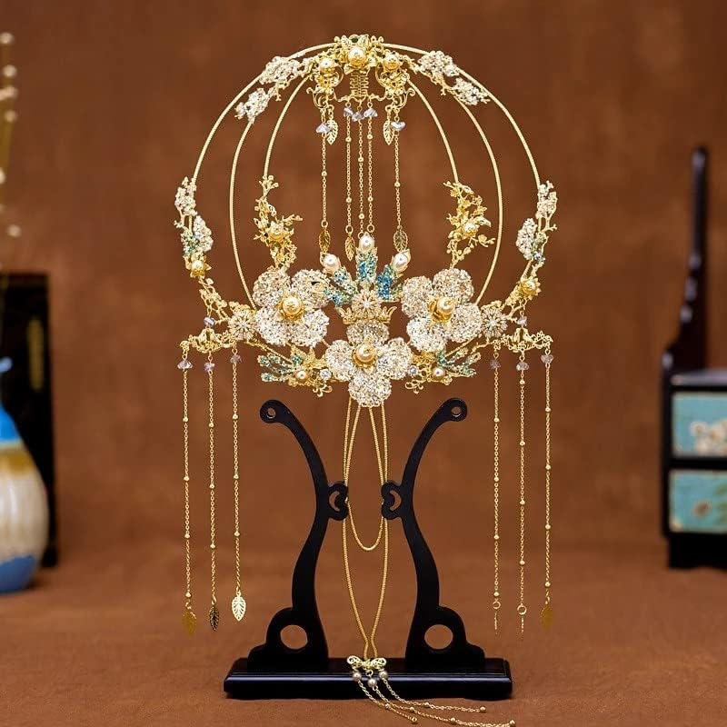SXDS Çin Klasik Fan Antik Stil Altın Hollow Ev Dekor Hayranları Düğün Gelin Fotoğraf Süsler