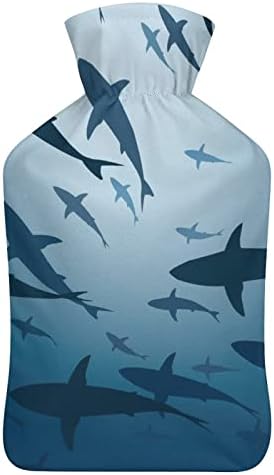 Seyir Köpekbalıkları Alttan Sıcak Su Şişesi Kauçuk Enjeksiyon Sıcak Peluş Kapak Yatak Adet Ağrı Krampları 1 Litre